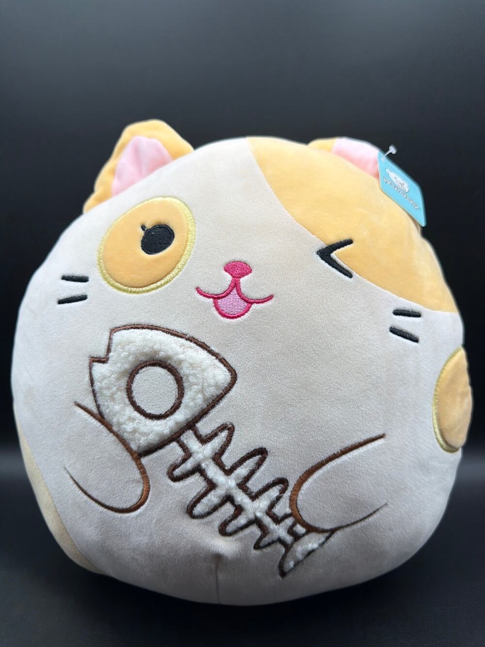 Houwsbaby Winking Calico Cat Plush Stuffed Animal Fish Kawaii NWT Round Cushion